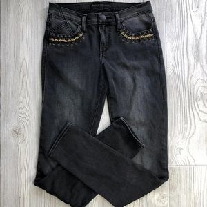 Rock & Republic Sz 4 Blk Jeans Gold Trim